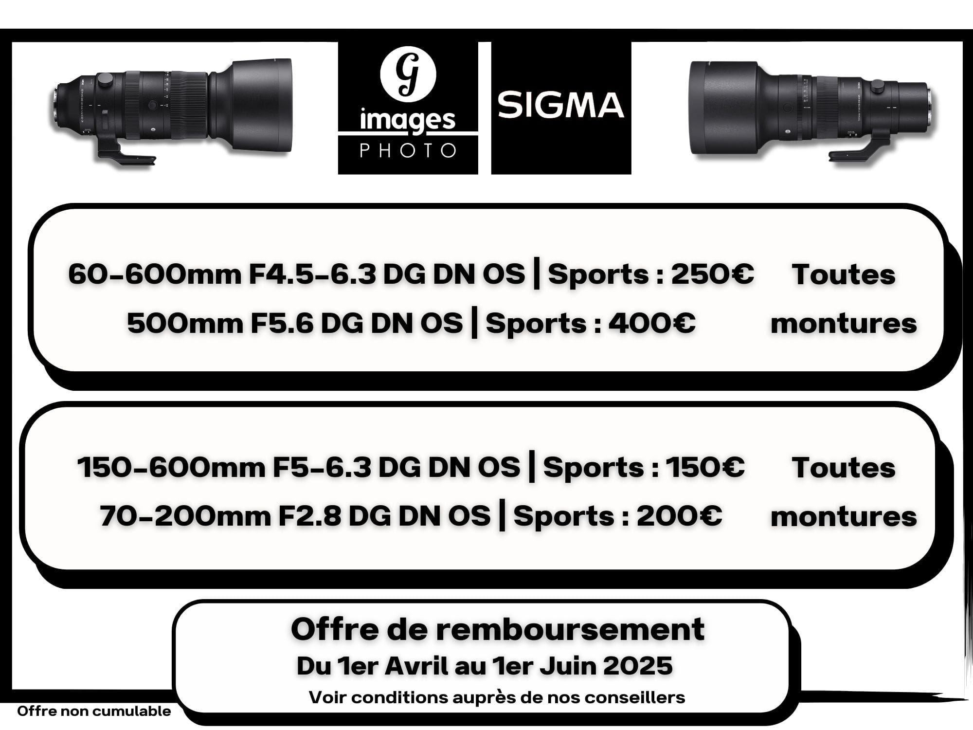 Offre de remboursement SIGMA 01/04/2025 au 01/06/2025 sur une sélection d’optiques SPORT