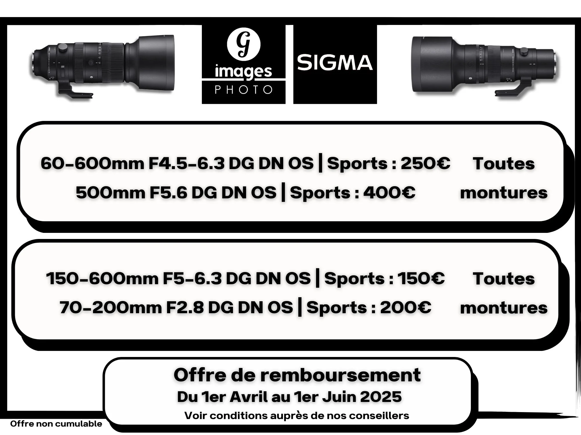 Offre de remboursement SIGMA 01/04/2025 au 01/06/2025 sur une sélection d’optiques SPORT