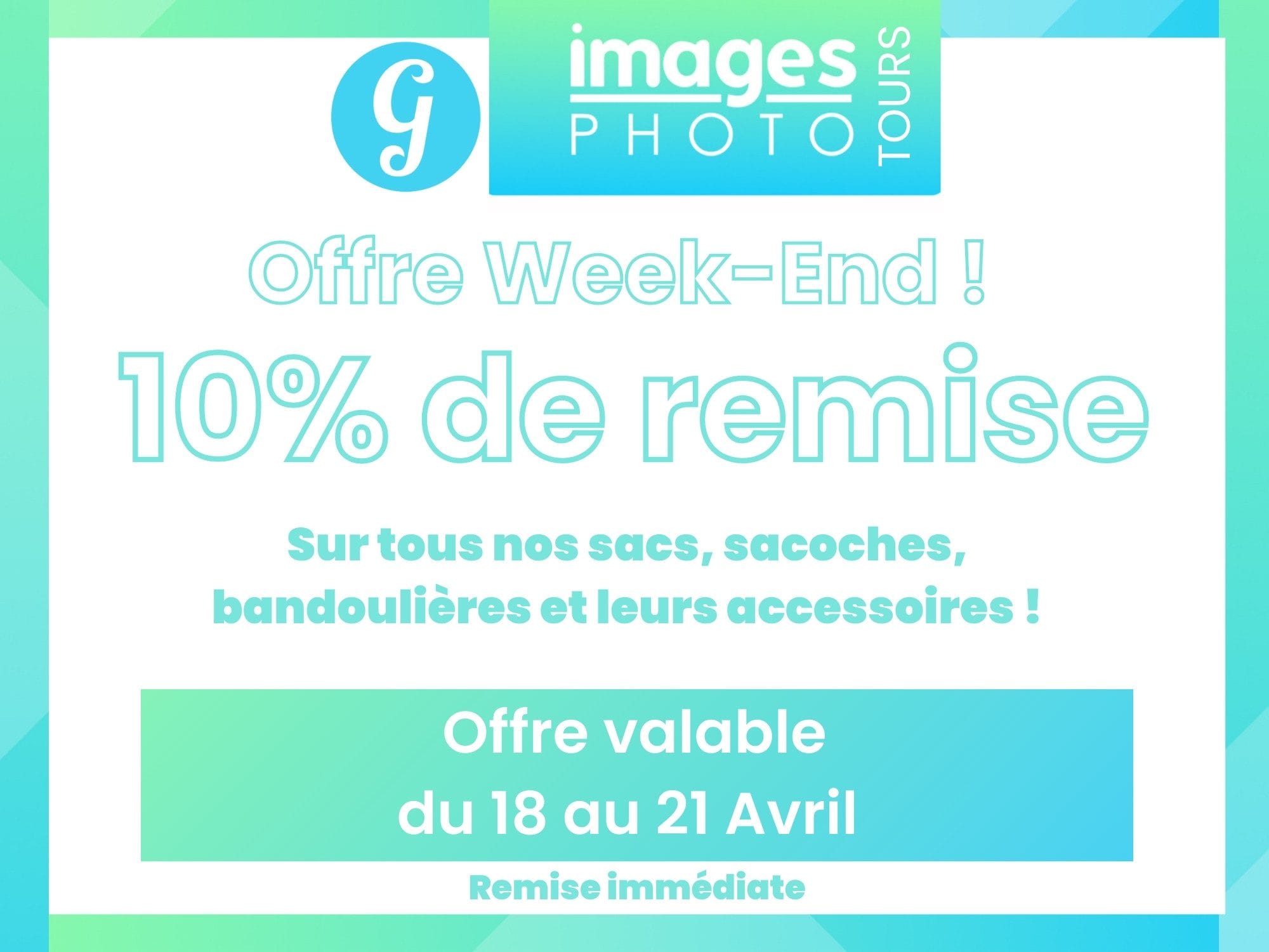 Offre WEEK END chez Germain Photo : 10% de remise sur tous nos sacs photo du 18/04 au 21/04 !